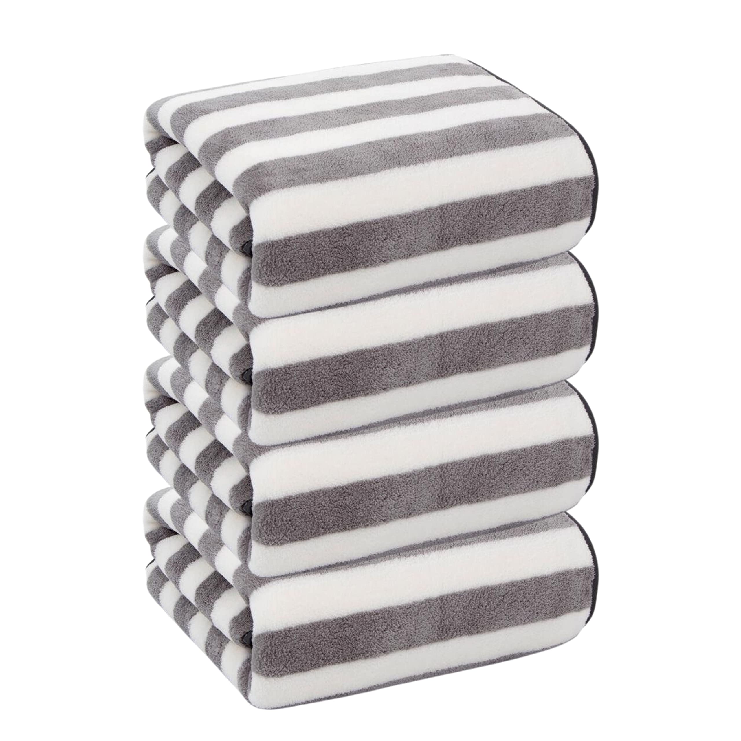 MAXOSHINESuper Absorbent Quick Dry Bath Towels-Soft Microfiber Towels for Body with Hanging Loop-55 x 28 inch(Grey Stripes, Pack of 4)