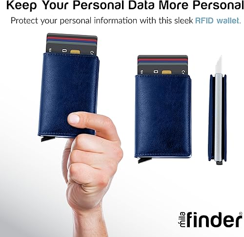 Miniatura 2 de Mila Finder - Carteras de bloqueo RFID para hombre, acceso rápido, tarjetero minimalista con expulsor automático emergente, cartera desplegable