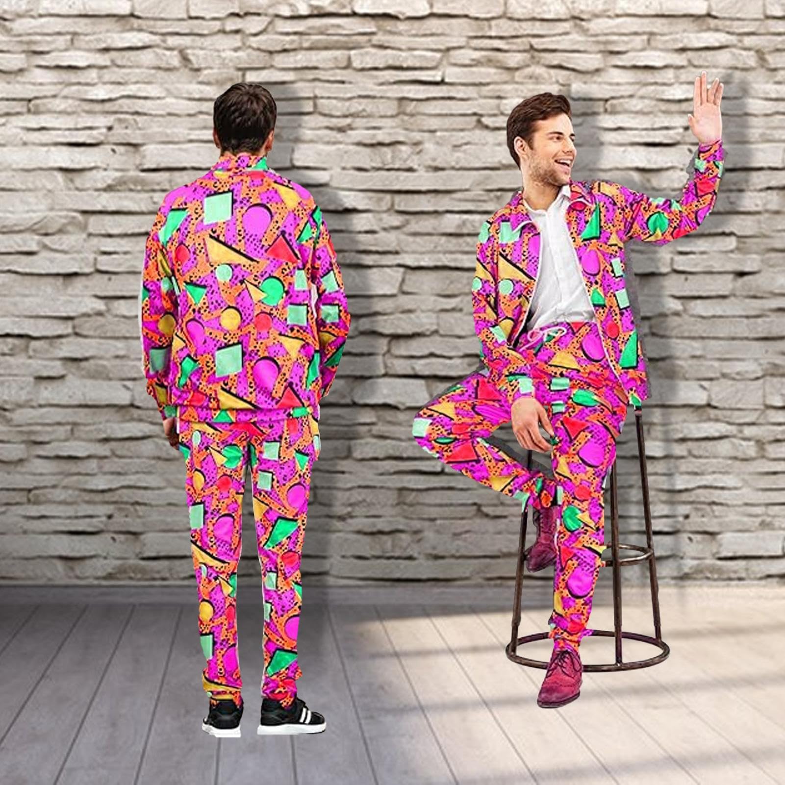 Traje retro de los años 80 y 90 para hombres, chaqueta y pantalón de 2 piezas Sportswear | Elegante traje vintage para hombres, fiestas temáticas, noche de discoteca
