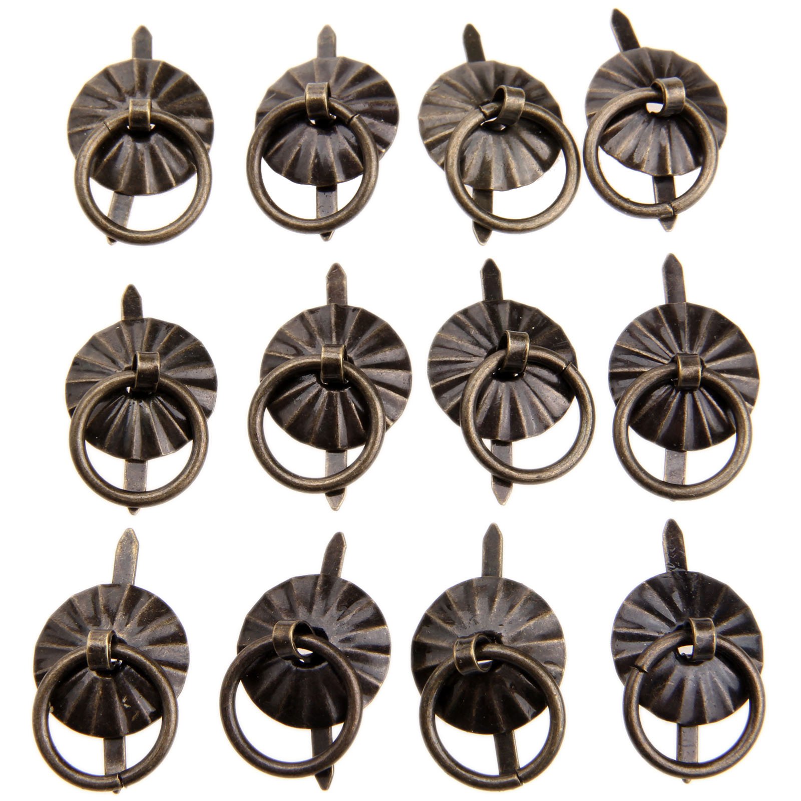 Dophee Antique Bronze 12Pcs Retro Ring Drawer Knobs, Vintage Drawer Handles Round Ring Pulls With Screws For Cabinet Wardrobe Cupboard Dresser Jewelry Gift Box
