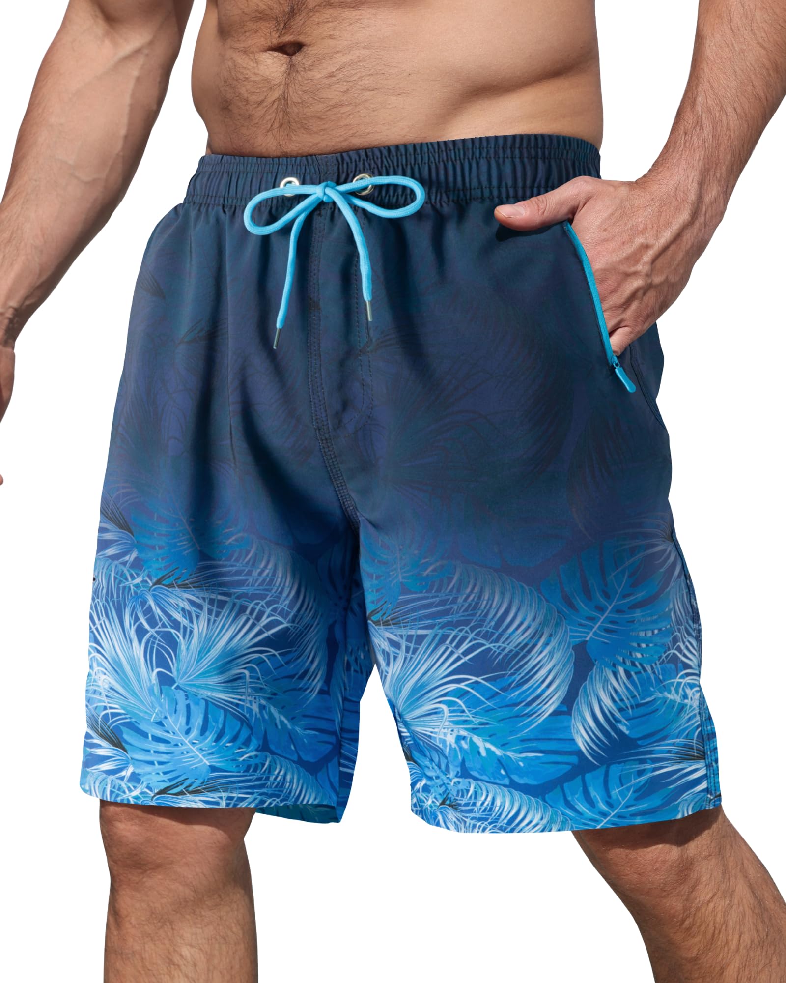 BOJIN Mens Swim Trunks with Zipper Pockets Quick Dry 9 Inch Bathing Suit Board Shorts Beach Swimsuits