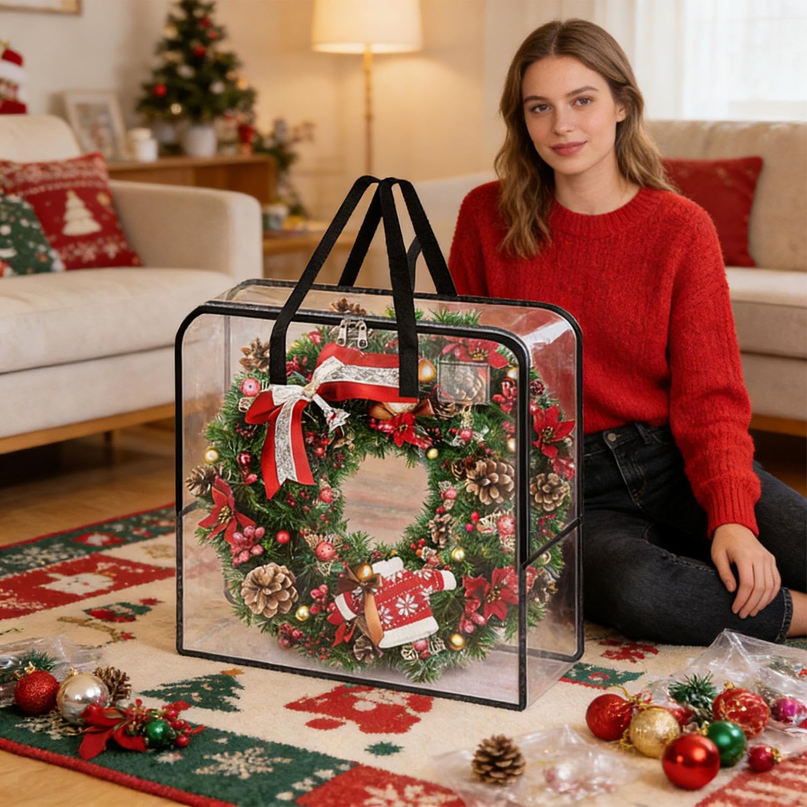 Wreath Storage Bag 5 Sztuk Przezroczysty Organizer Do Girland Dekoracyjnych | Torba Na Wieniec Bożonarodzeniowy Do Domu Garażu Świąt Święta Dziękczynienia Wielkanoc