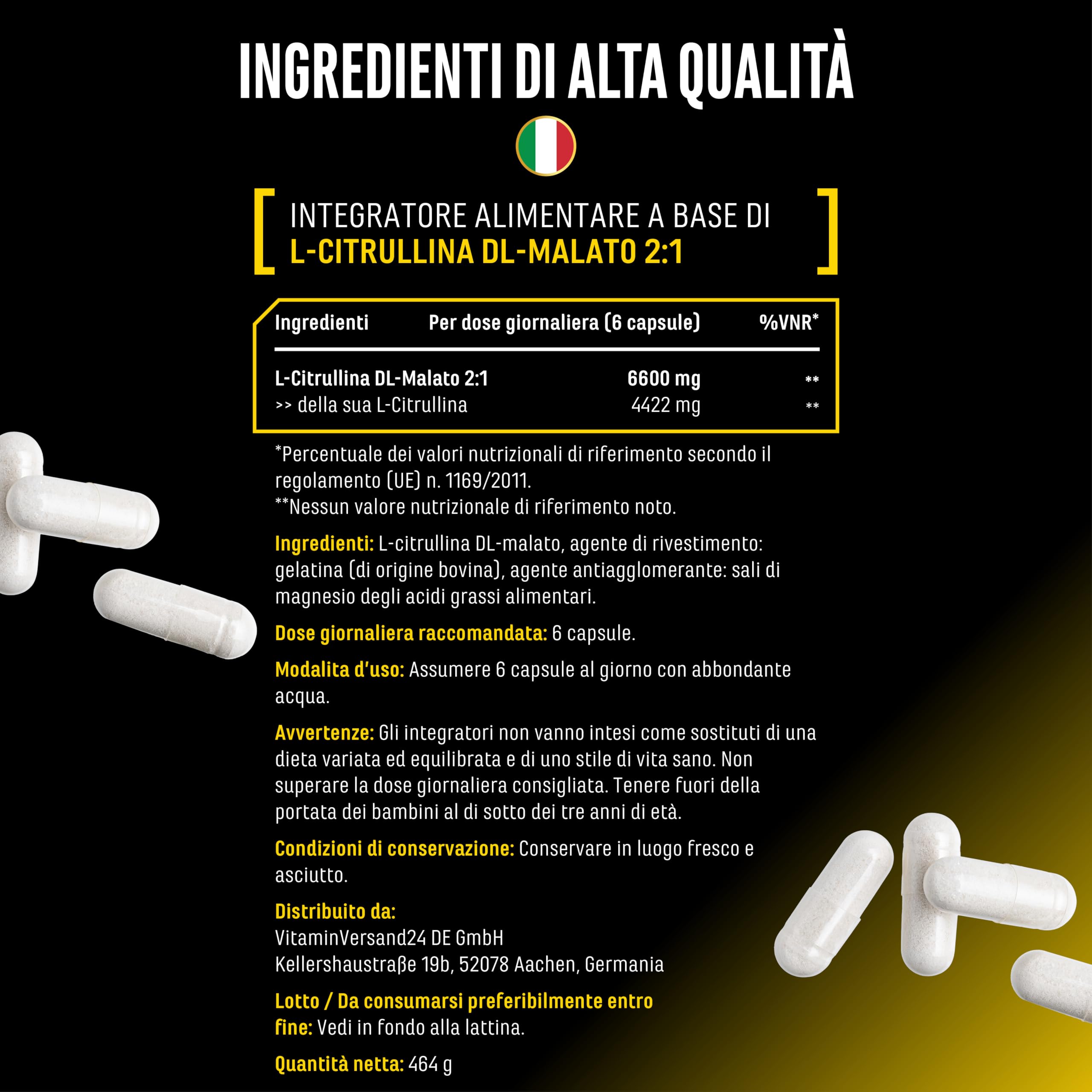 L-Citrullina Ultra Caps - 365 capsule - Alto dosaggio con 1100 mg per Capsula - L-Citrullina DL-malato 2:1 da fermentazione vegetale - Aminoacido premium