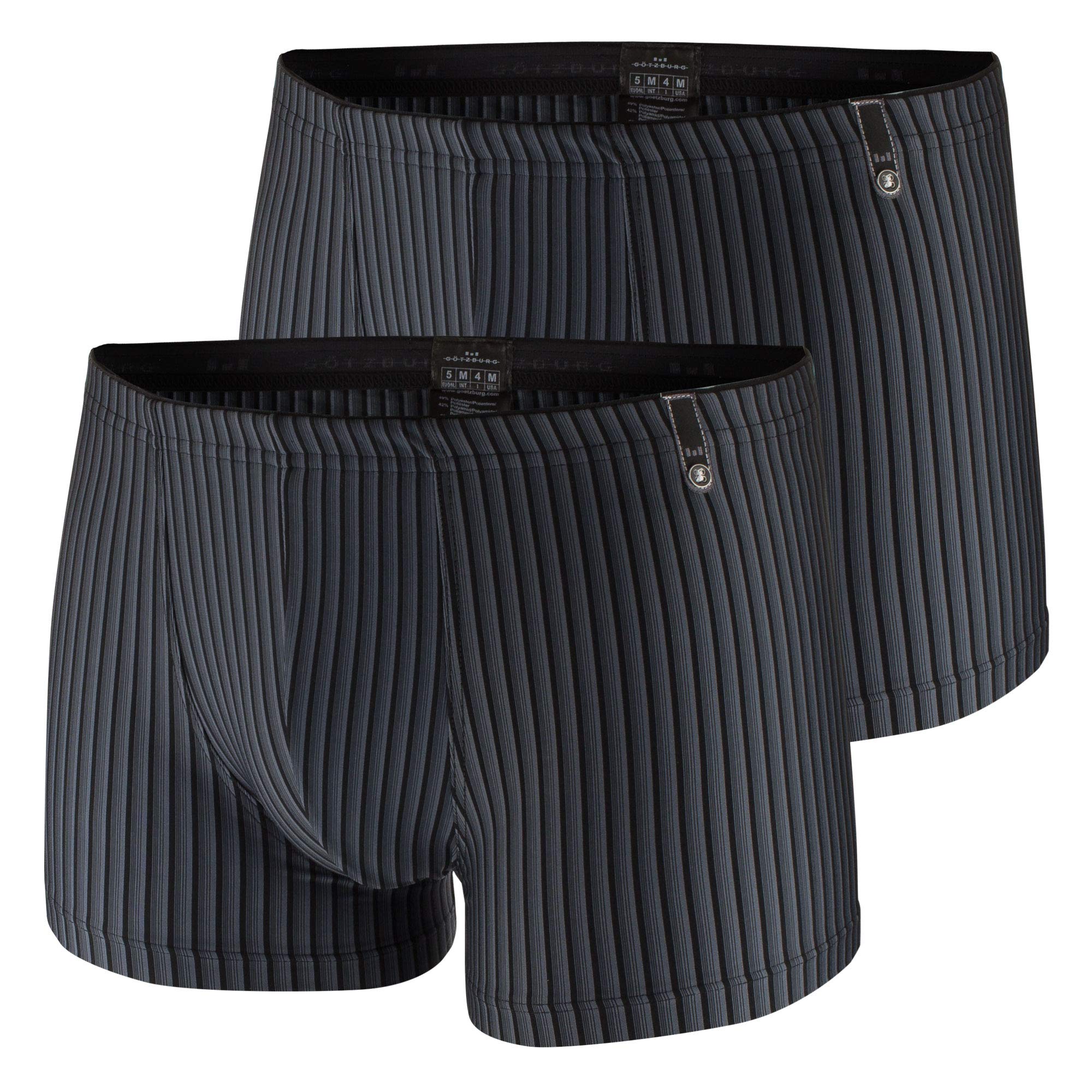Götzburg Boxer da Uomo in Microfibra, Traspiranti, Molto Morbidi, Comodi, a Righe, Colore: Nero/Grigio