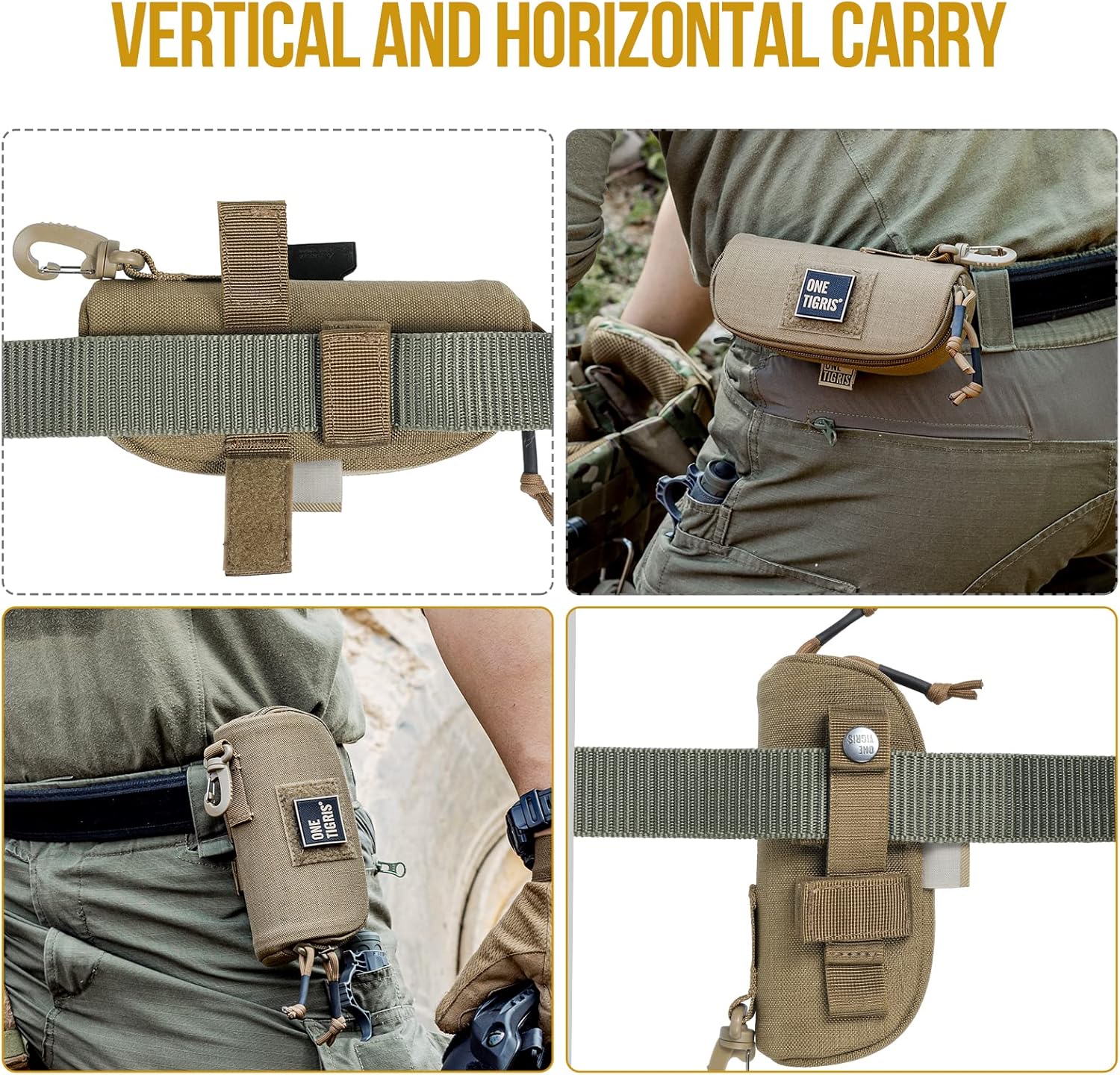 Vista 5 de OneTigris - Lentes de sol tácticas Molle, estuche duro, con cierre, estuche de transportenylon 1000D, con clip