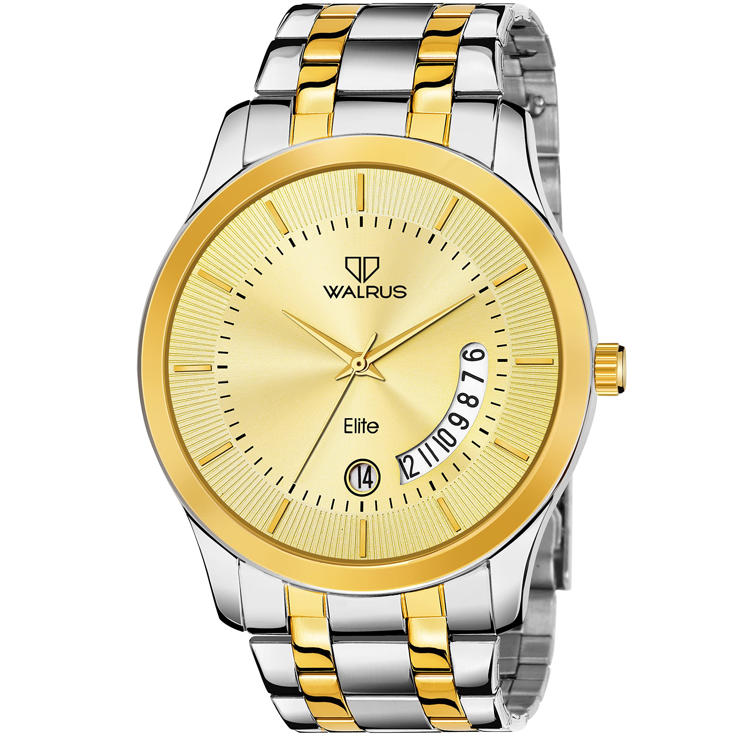 Walrus Gold Dial Analog Day Date Function Metal Chain Wrist Watch for Men with Push Button Lock - Professional & Casual Use- Old Money Style Mens Wrist Watch for Gift (B0B1QQN8YL) Amazon Price History, Amazon Price Tracker