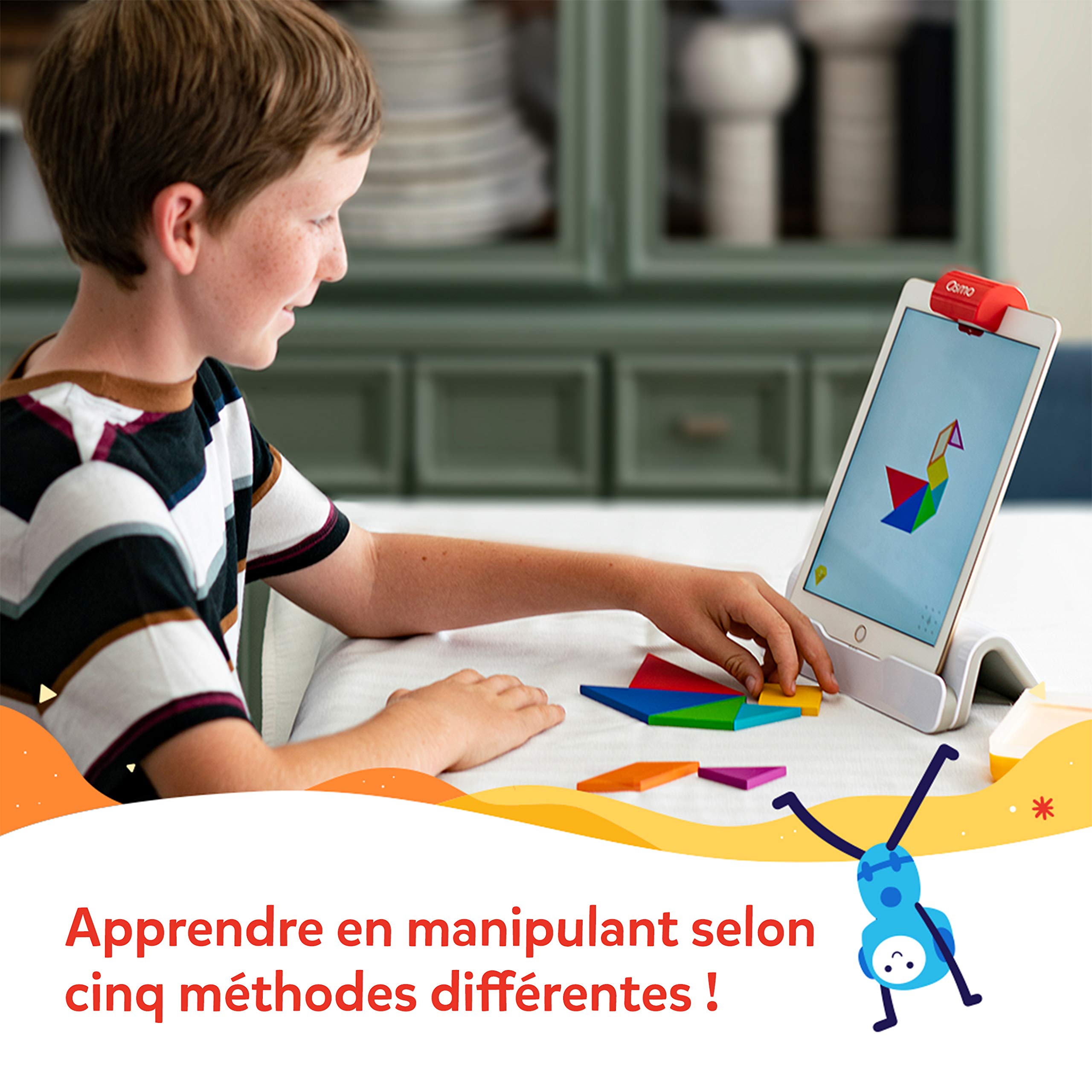 Osmo -Coffret complet Genius pour iPad -Genius Starter Kit -Âges 6-10ans -5 jeux d'apprentissage interactifs : maths, orthographe, art, physique,créativité et plus encore(base Osmo pour iPad incluse)