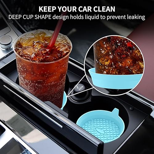Miniatura 3 de ME.FAN Portavasos para automóvil (paquete de 4) tapetes de silicona para tazas, accesorios interiores universales antideslizantes para empotrar,