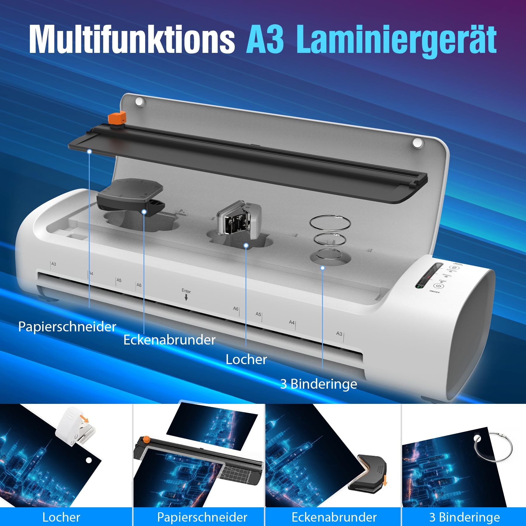 Plastificatrice A3, set 9 in 1 con 52 pellicole plastificanti