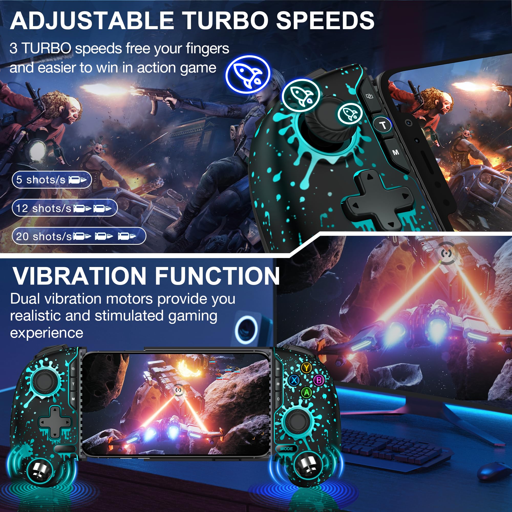 NinjaPlusOX Mobile Gaming Controller for iPhone/Android with Hall Joystick, Wireless Phone Controller with Phone Case Support, Compatible with Xbox Game Pass, Steam Link, Call of Duty, Roblox