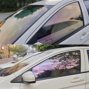 84% VLT Car Tinted Window Film, Chameleon Side Window Film, Nano Ceramic Solar Protection Film, Clear to Violet Orange Color Change Car Tint 50X300CM 19.7"X118"