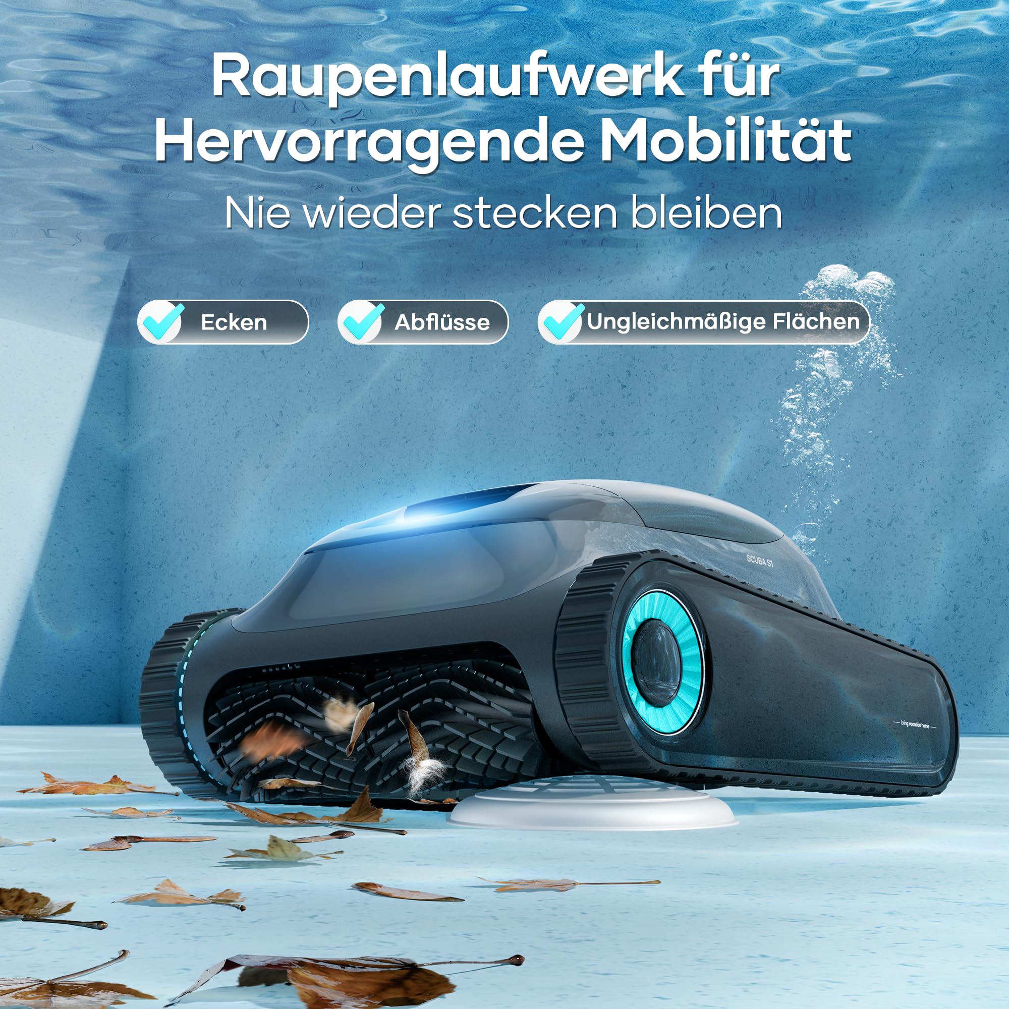 AIPER Scuba S1 Poolroboter Boden & Wand, Wasserlinie, 3μm Ultrafeiner Filter, 180 Min Akkulaufzeit, 15900LPH Poolsauger mit APP für Eingelassene Pools (Generalüberholt)