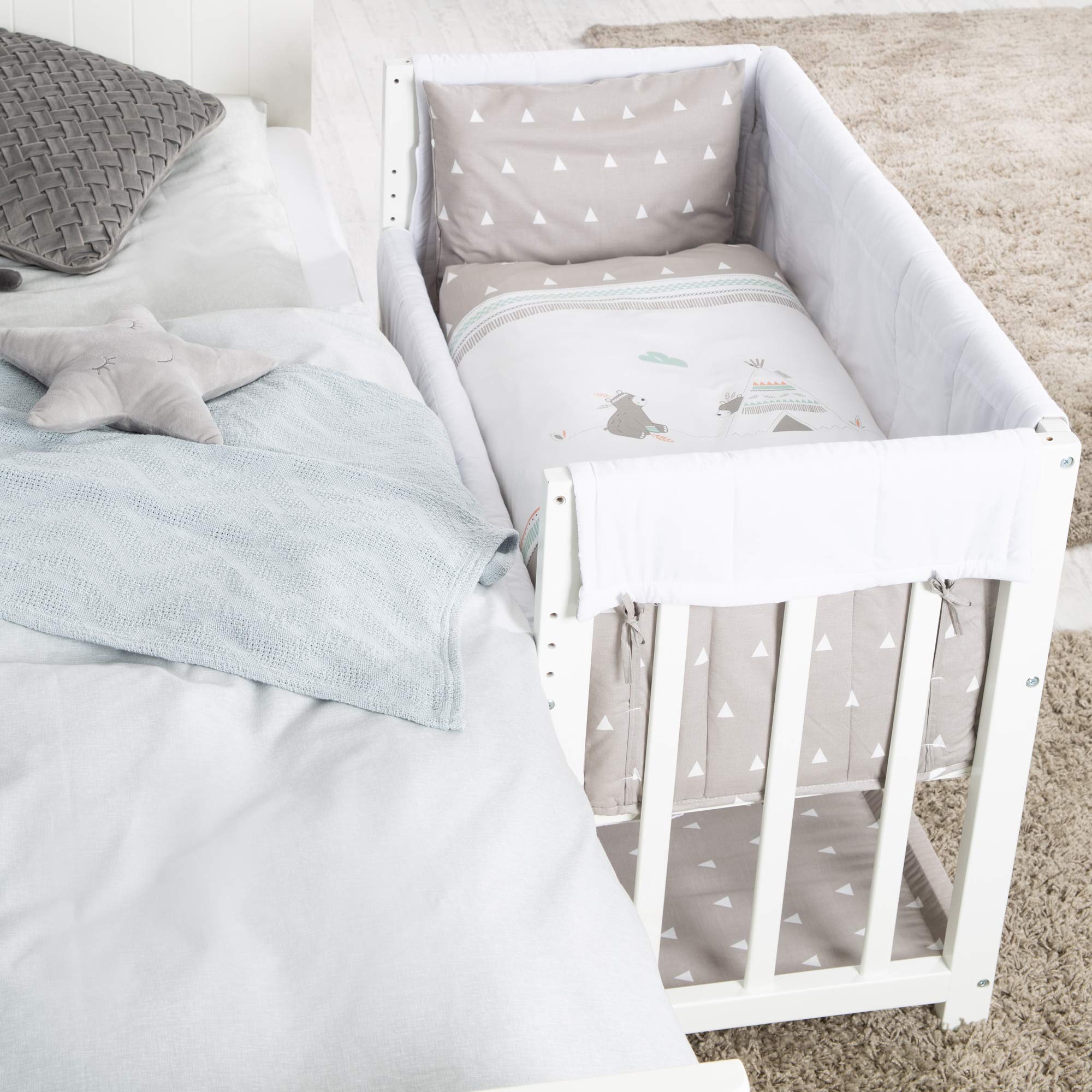 roba Culla 4 In 1, Letto Laterale 'Indibär', Lettino, Culla E Panca Per Bambini, Bianco - 16250 g