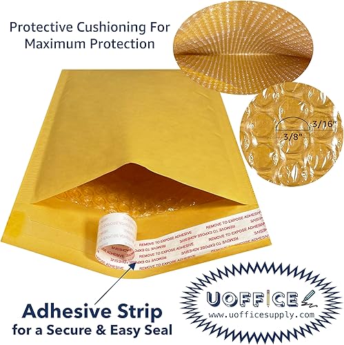 Miniatura 9 de UOFFICE Sobres de burbujas de papel kraft. Paquete de sobres de envío y envío 100, 1-7.25" x 12", sobres de embalaje acolchados, sobres de embalaje