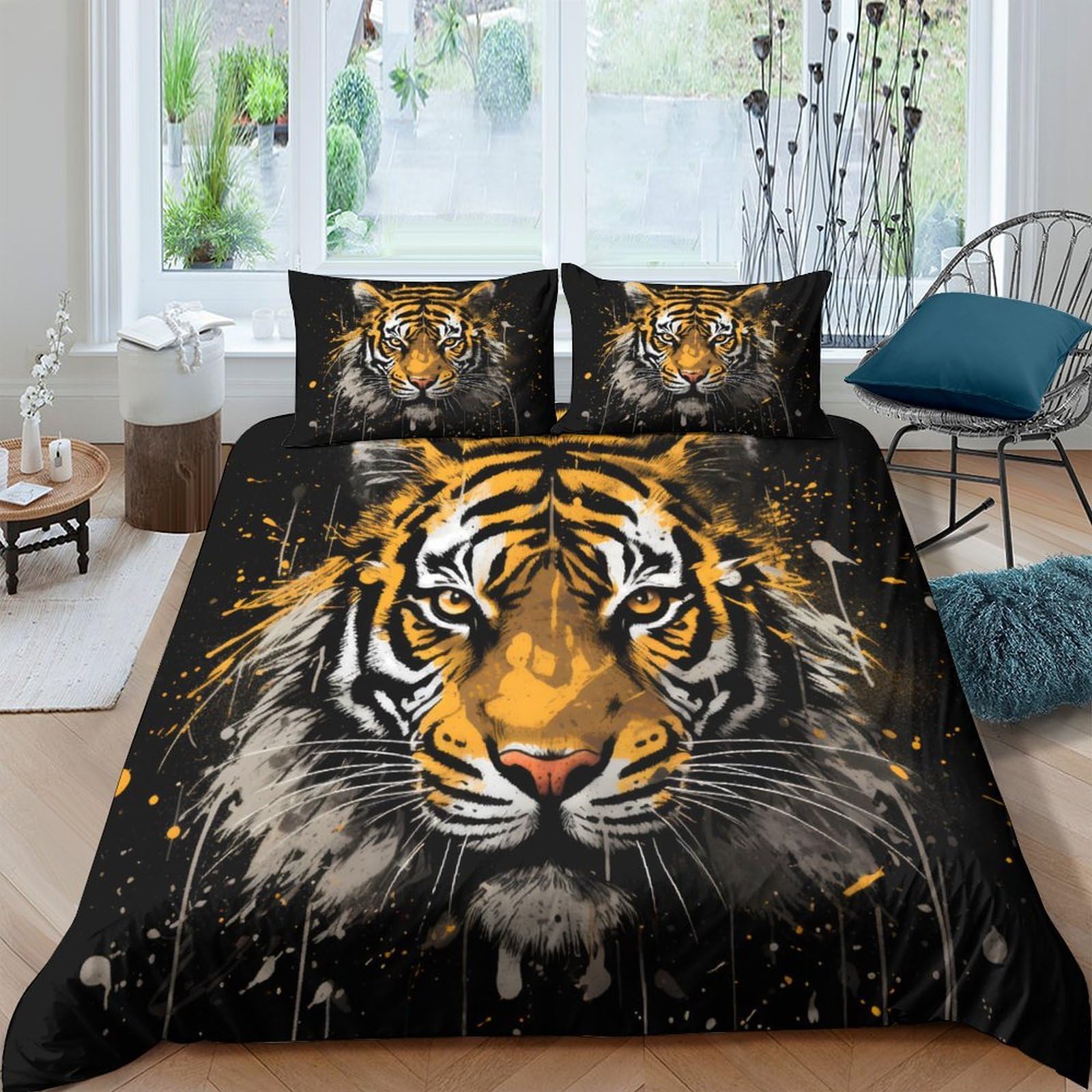 Ctjqhvkz Style-1 3D Printed Tiger Face Fitted Sheet Microfiber Soft Artistic Wild Animal Bed Cover For Bedroom Dorm Décor Mattress Protection Single（135X200cm）