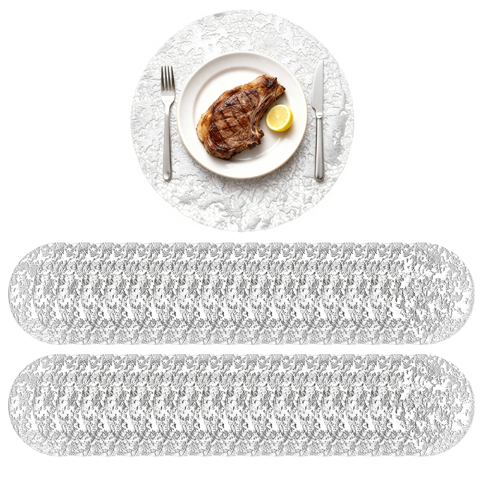 Komforbaa 100 Pcs Disposable Gold Placemats,Round Foil Mesh Pressed