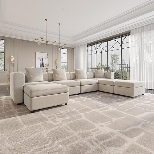 QEZEOM Sofá seccional, sofás convertibles de gran tamaño para sala de estar, juegos de furnition de 7 piezas, con otomana de almacenamiento, esponja disponible en Yaxa Peru