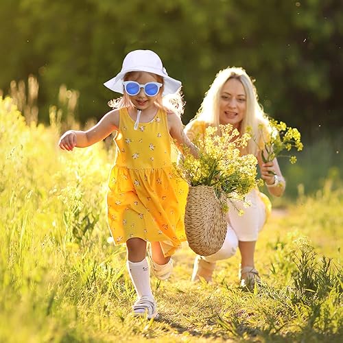 Miniatura 4 de Sombrero de sol para bebé niña y lentes de sol polarizados protegidos, sombrero de playa ajustable para exteriores con ala ancha para niñas y niños