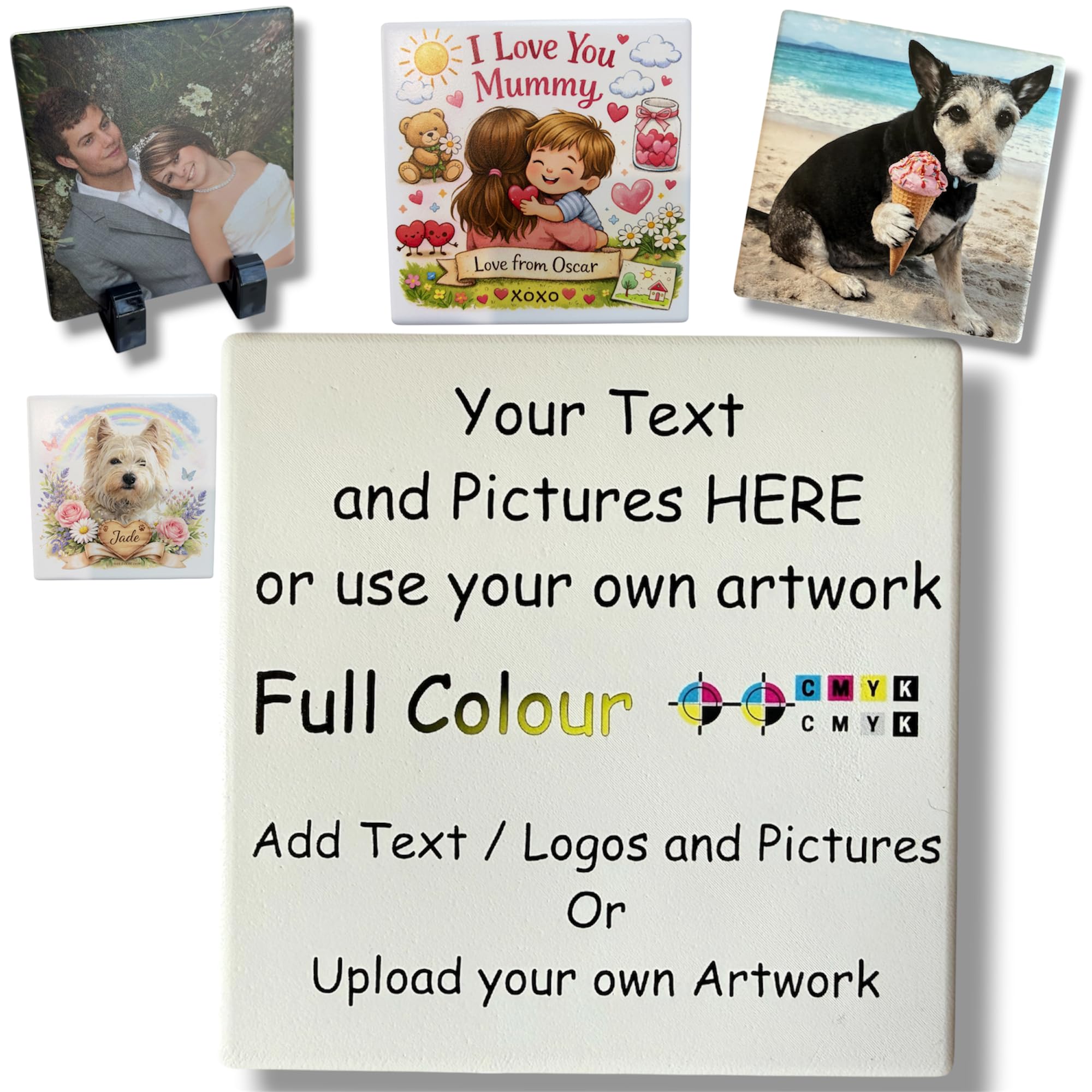 Personalised Square Ceramic Coaster/ - Any Artwork/Picture/Text - Hand Finished in UK. 100mm