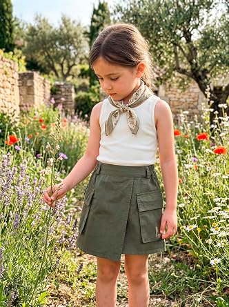 Flofallzique Girls Skirt with Built -in Shorts and Pocket Kid Cargo Skorts