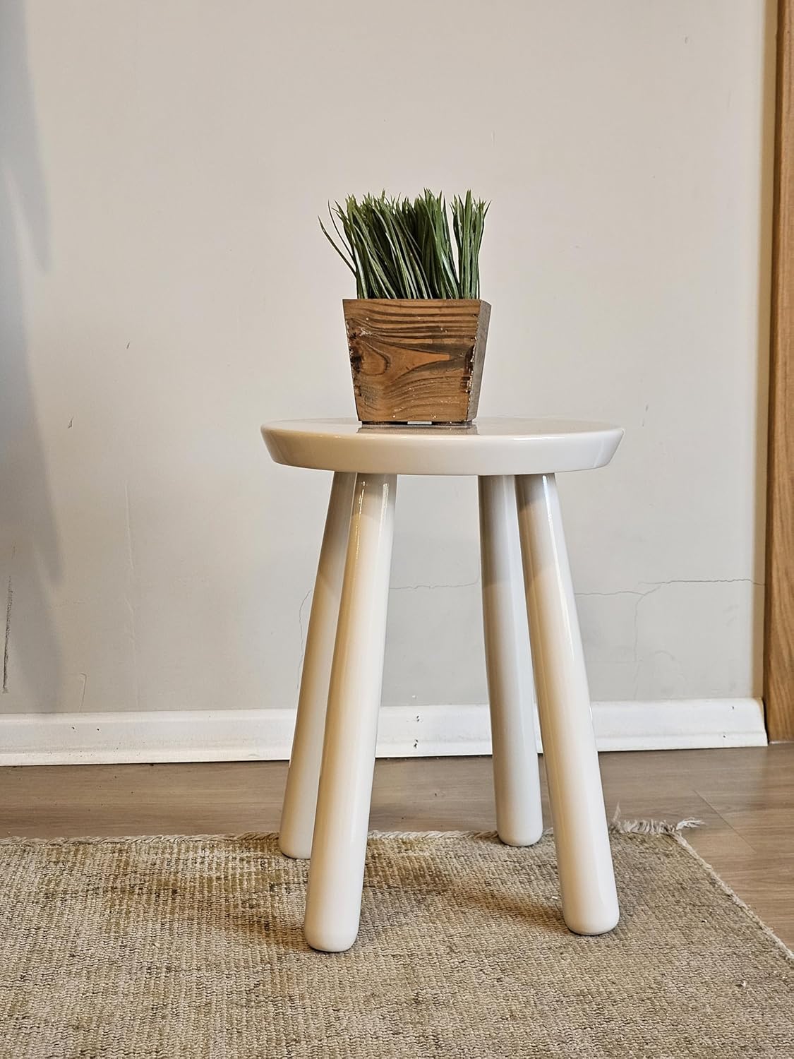 Handcrafted Wooden Stool, Solid Wood Furniture, Rustic Home Decor, Versatile Seat, Durable Design, 16x11 (Off White)