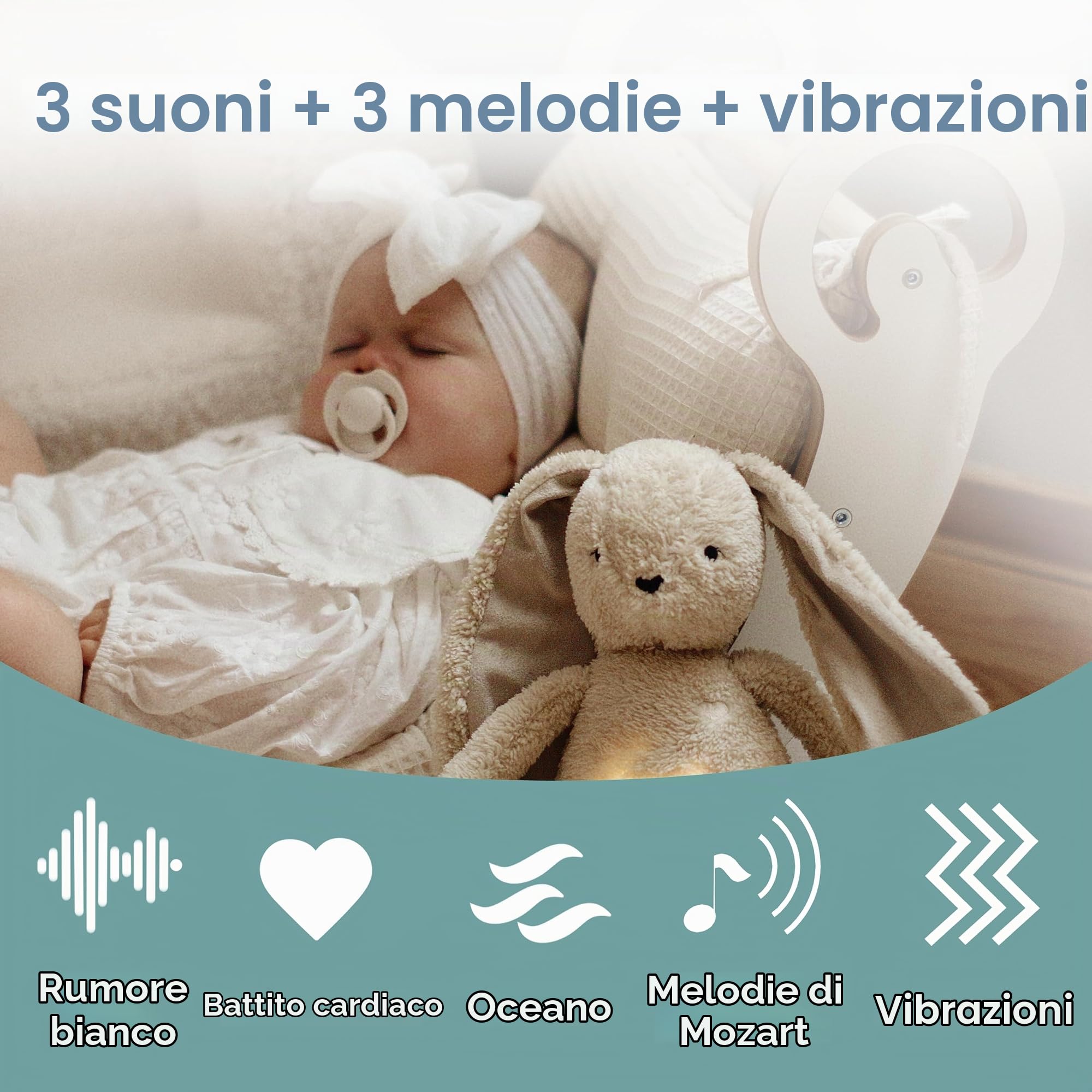 MyHummy Coniglio lenitivo, suoni e melodie, luce notturna, 2 colori, beige