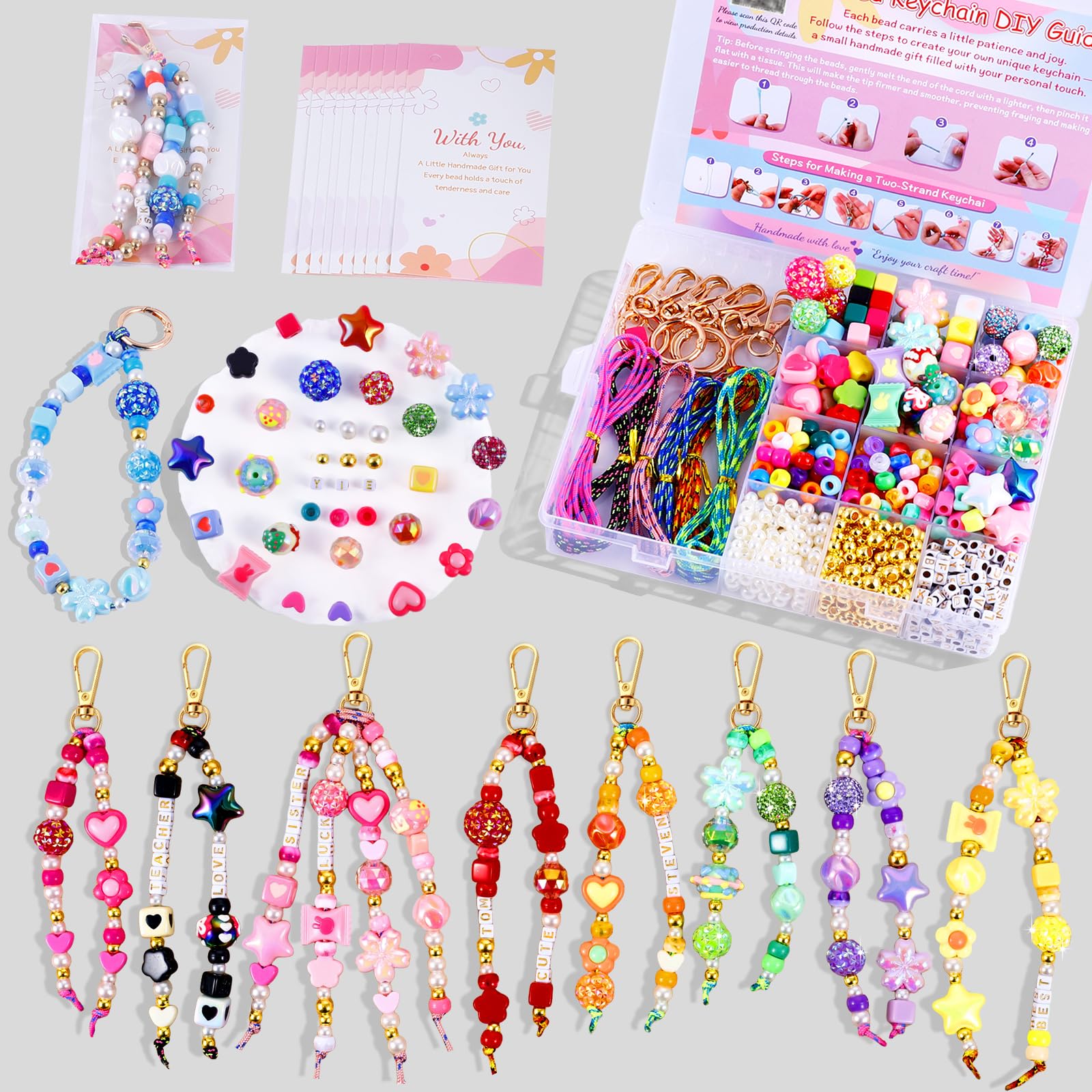 Wurosi Acrylic 865PCS Beaded Keychain Making Kit,DIY Bag Charm Kit
