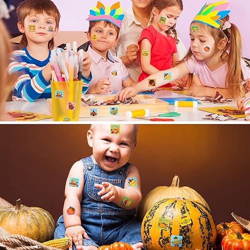 Miniatura 6 de Zonon 480 calcomanías de otoño para niños, recompensa motivacional de Acción de Gracias, calabaza de otoño, hojas de arce, pavo, maíz, ardilla,
