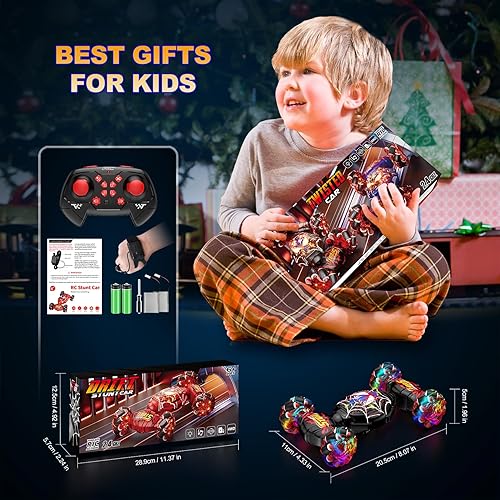 Miniatura 9 de Nikuku Auto de acrobacias RC con detección de gestos, auto de control remoto controlado a mano 4WD con rotación de 360, juguete de deriva de 2.4 GHz