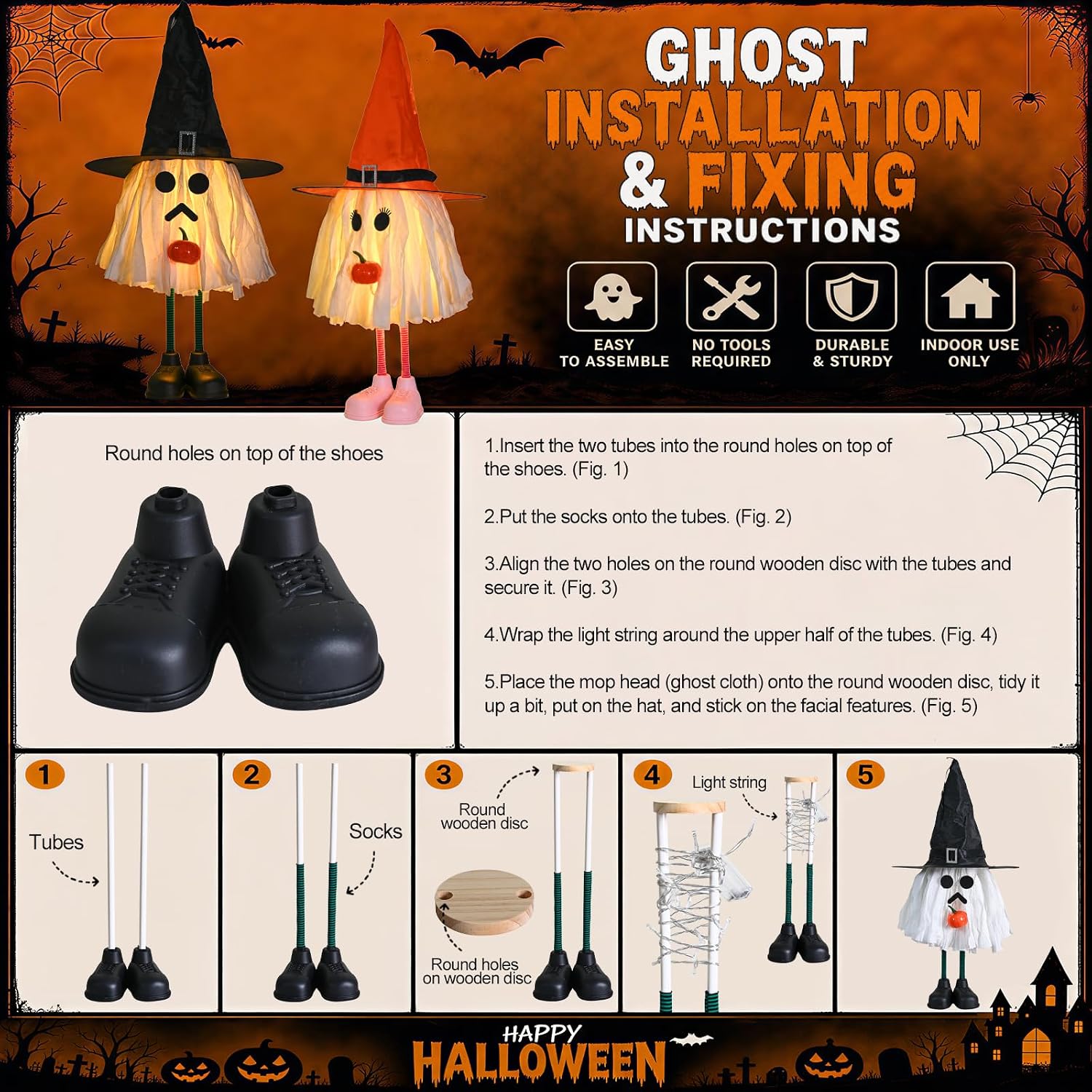 Halloween Decorations -2 Packs Spooky Light Up Ghosts with Lights image 2