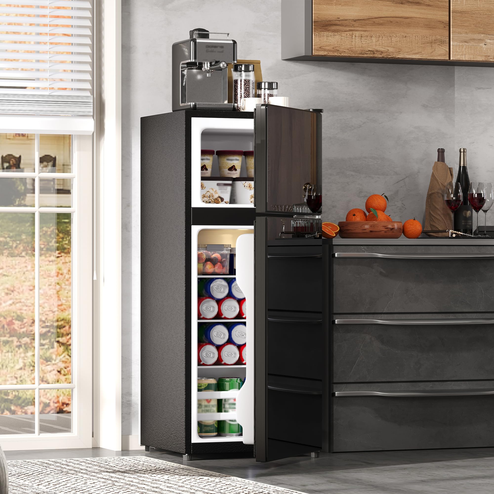 Merax Mini Réfrigérateur 92L avec Congélateur 28L, Frigo Compact Porte Vitrée avec LED,Thermostat Réglable 7 Niveaux,pour Cuisine, Bureau, Chambre