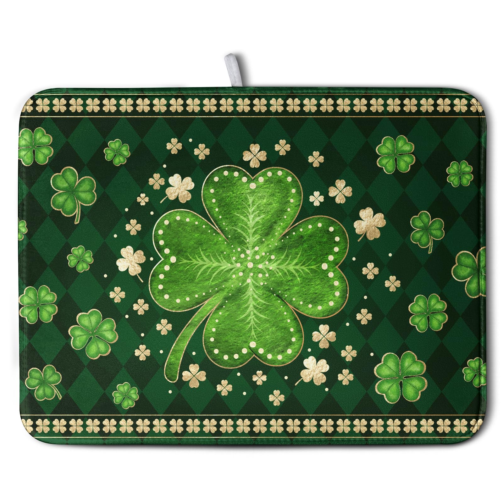 St Patrick's Day Green Shamrock Dish Drying Mat for Kitchen Counter 18x24 Inch Lucky Clover Check Plaid Drying Mat Spring Microfiber Dish Drainer Mat Super Absorbent Dish Rack Pad for Coffee Bar Sink