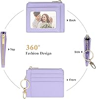 Vista 157 de Sodsay Estuche para tarjetas, cartera delgada con bolsillo frontal, para mujer, sujetatarjetas con llavero negro