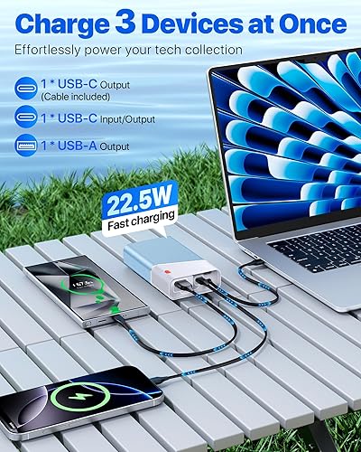 Miniatura 3 de Cargador portátil de 20000 mAh, 22.5 W PD 3.0+QC 4.0, cargador de batería de carga súper rápida, funda de metal aeroespacial más fría para iPhone