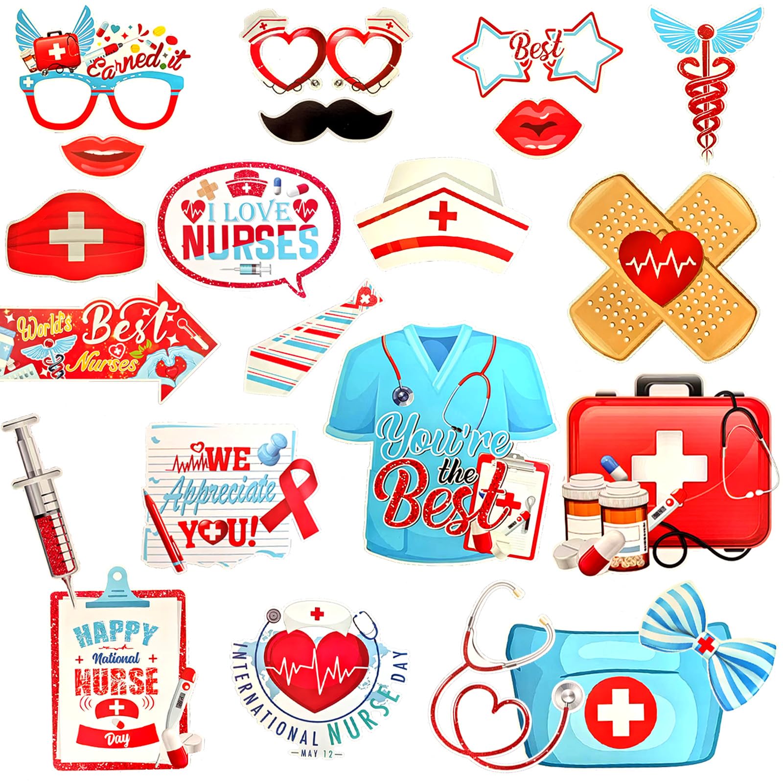 EMORBALS 30Pcs Nurses Photo Booth Props Kit - Funny Medical Party Decor for Nurse Birthday, Graduation & Retirement