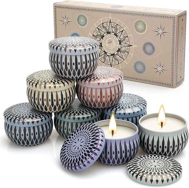 Scented Candles Gift Set 8 Pack Soy Wax Tin Candles Lavender Vanilla Sage Home Fragrance Bath Yoga Aromatherapy for Women Burn 20 Hours Gift for Her Mum Wife Girlfriends Birthday Presents Valentine