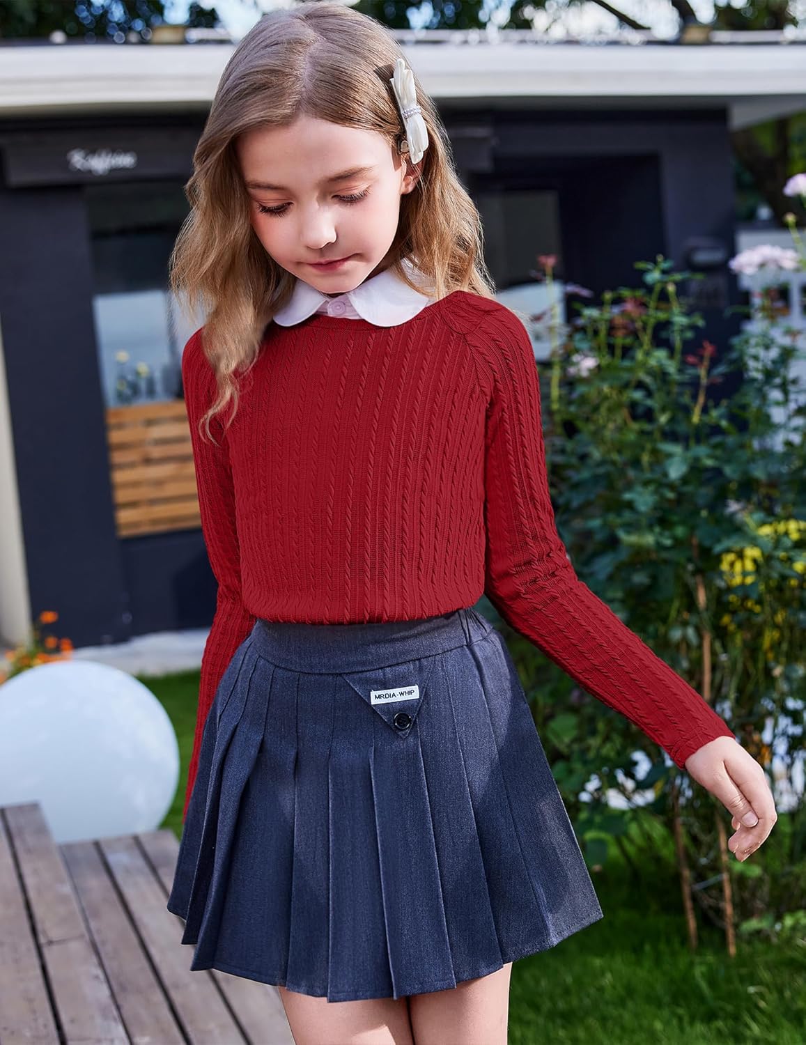 Arshiner Girls Raglan Long Sleeves Shirts Textured Knit Tops for Girls Casual Soft Kids Loose Blouse Tee - Image 4