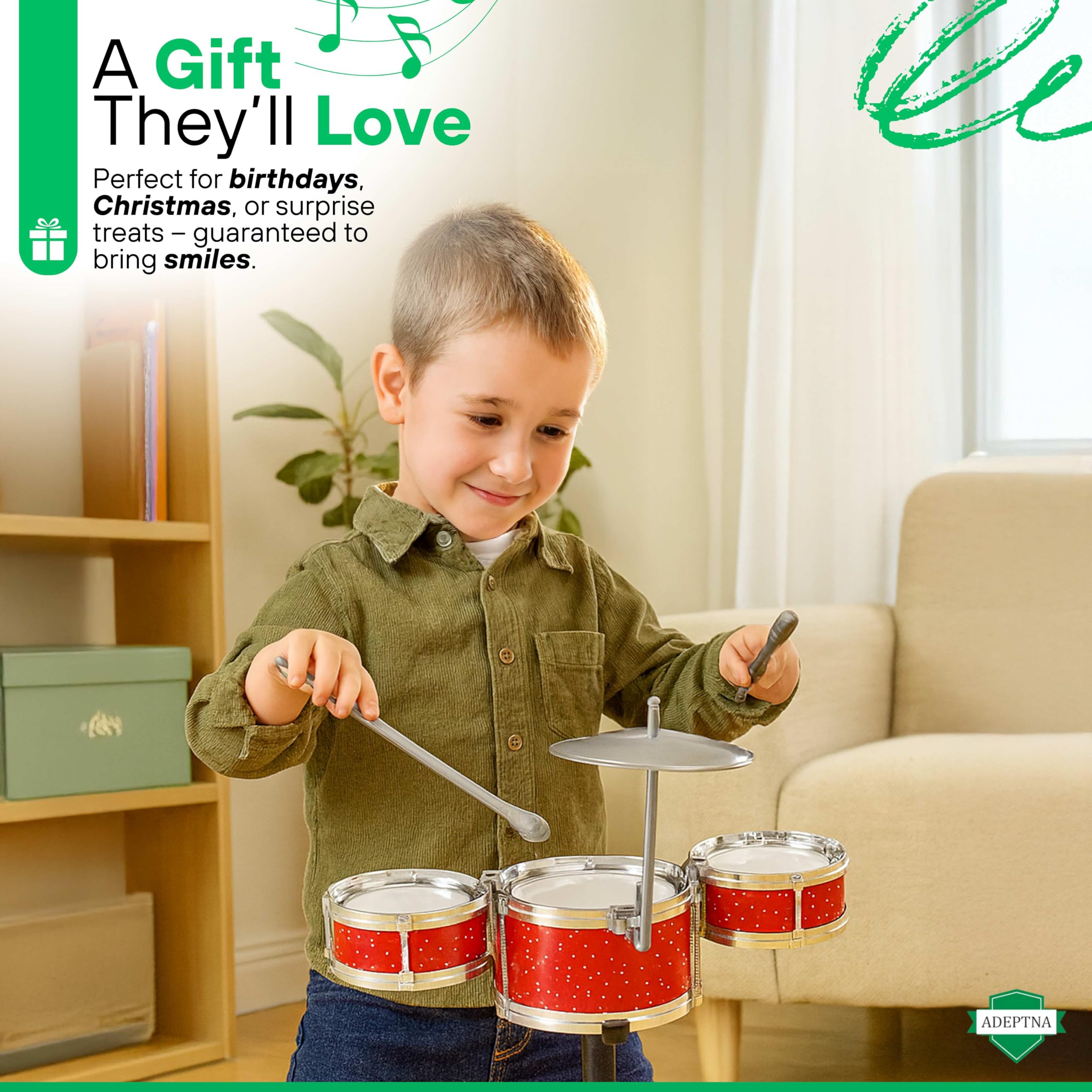 ADEPTNA Desktop Drum Kit Mini Tabletop Drum Set including 3 Drums Cymbal Drumsticks Fun Musical Toy for Adults & Kids Easy Assembly Stress Relief Hilarious Gift for Music Lovers - Image 4