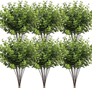 8 Bundles Artificial Greenery Plants with UV Resistant Faux Leaves for Indoor and Outdoor Decor - Realistic Faux Eucalyptus Plants with Bendable Stems for Home, DIY Arrangements （Eucalyptus）