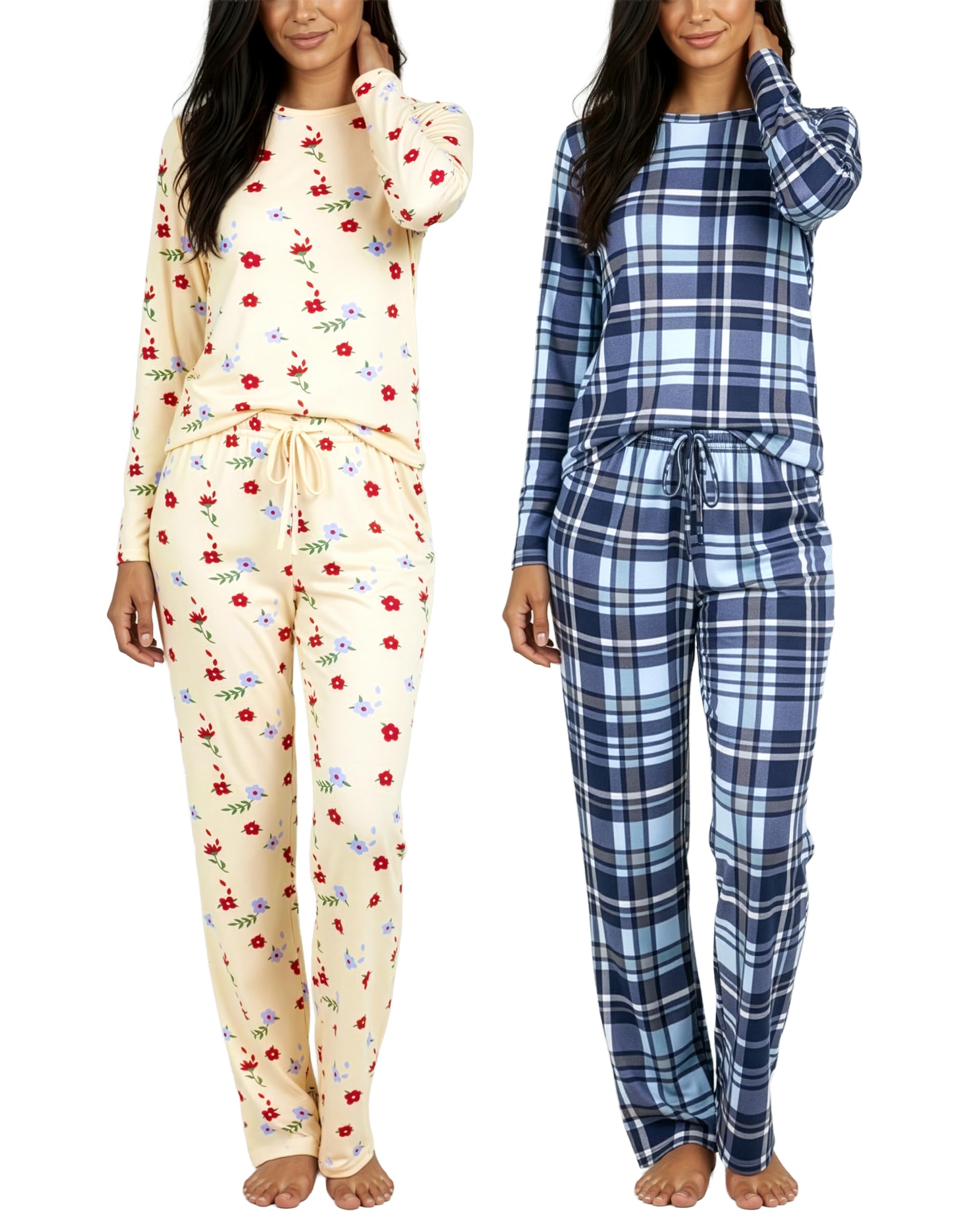 Real Essentials 2 Pack Women's Long Sleeve Pajama Sets