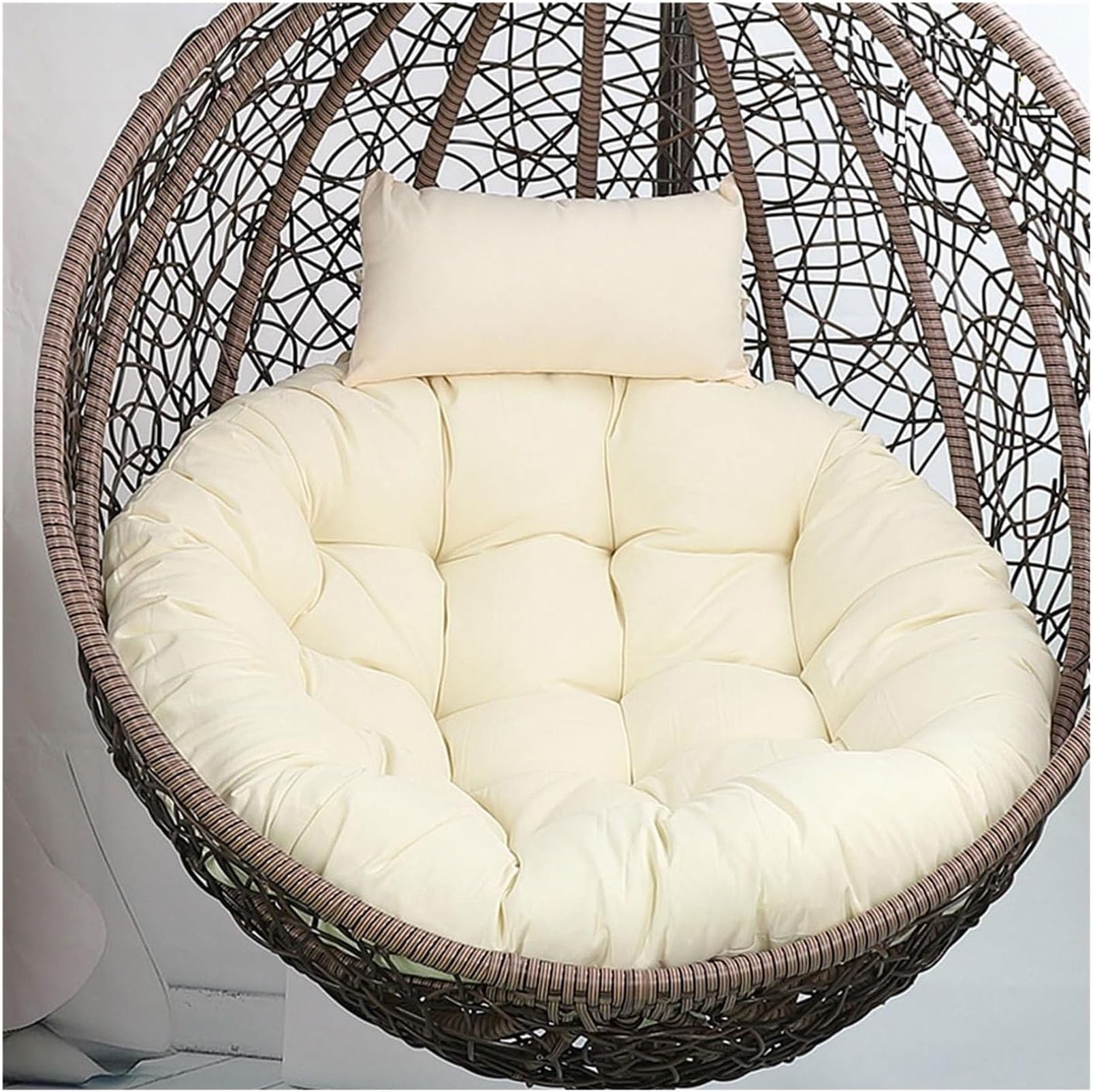 DESHVA Round Hanging Egg Chair Cushions, Indoor/Outdoor Swing Chair Cushion 35"*35" Basket Egg Chair Cushion with Headrest Pillow for Garden Patio Furniture,beige
