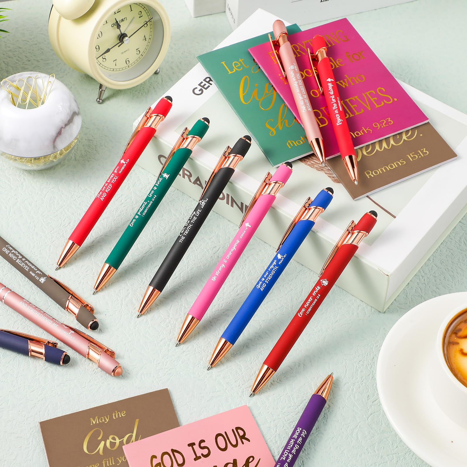 Estune 48 piezas de regalos cristianos para mujeres, bolígrafos bíblicos, blocs de notas, juego de regalo, bolígrafo, cuaderno, citas inspiradoras, bolígrafo cristiano, regalo motivacional bíblico
