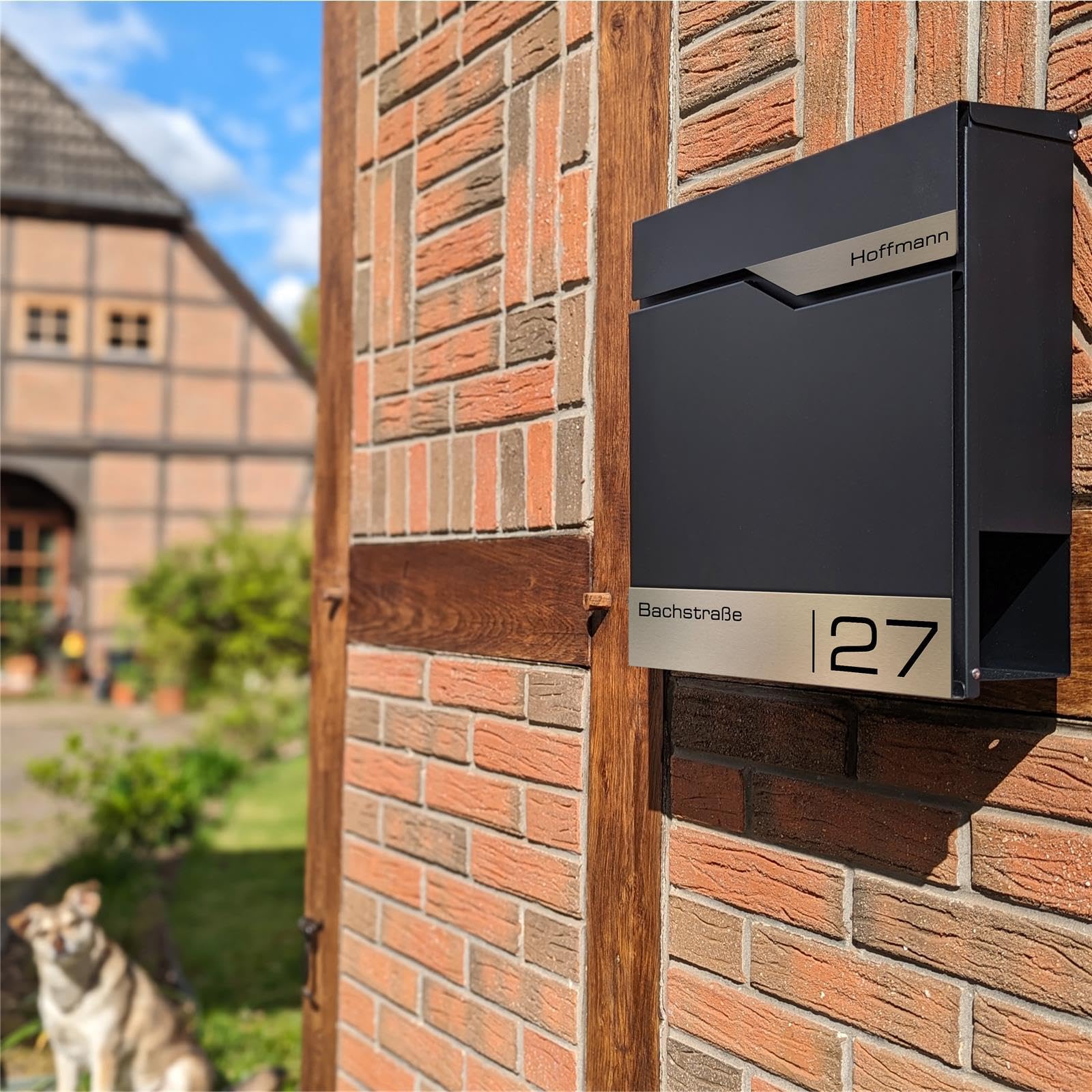 Metzler Moderna Cassetta Postale Con Portagiornale Antracite RAL 7016 - Personalizzata Con Targhetta in Acciaio Inossidabile V2A, Da Parete - Siebert