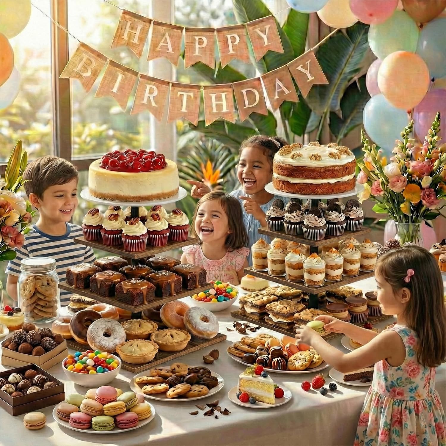 Wooden 4 Tier Cupcake Stand for 50 Cupcakes,Cupcake Holder,Cupcake Tower,Tiered Tray Stand for Birthday Bar Décor Weddings,Parties Events, Dark Brown