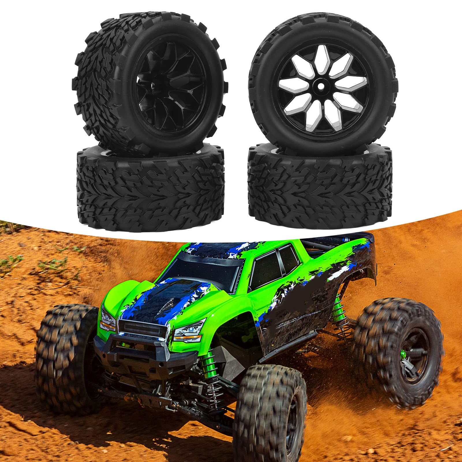Ruedas y Neumáticos de Coche RC, Reemplazo de Neumáticos de Goma de Coche de Control Remoto 1/10, para Traxxas, Stamped, Rustler, , Losi, Hongnor, 4PCS