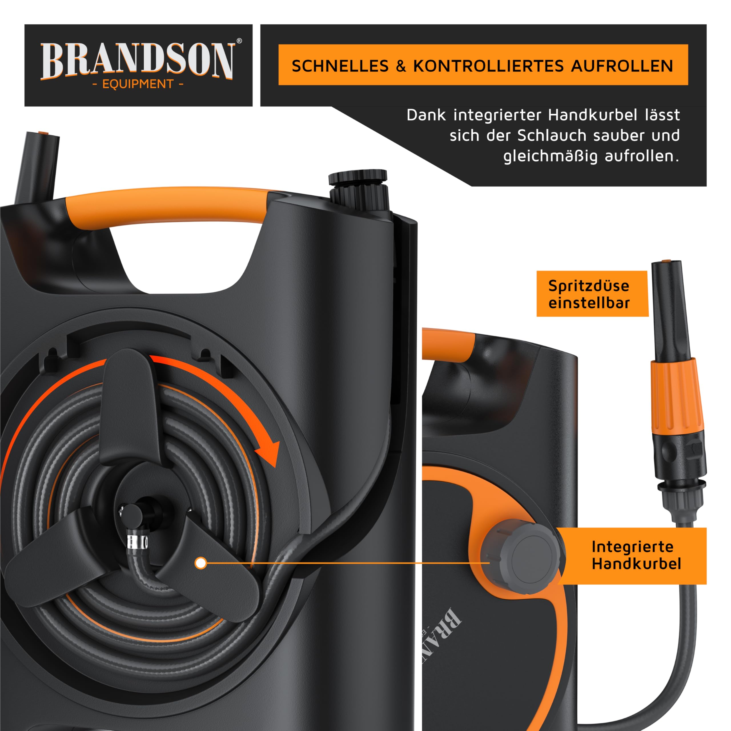 Brandson - Schlauchbox 10 + 1,5 m - Gartenschlauch Trommel 3/4 Zoll - Schlauchaufroller - 10 Meter Schlauch – 11 mm Schlauchdurchmesser – Schnellkupplung ½ Zoll – Schlauchtrommel für Garten Terrasse