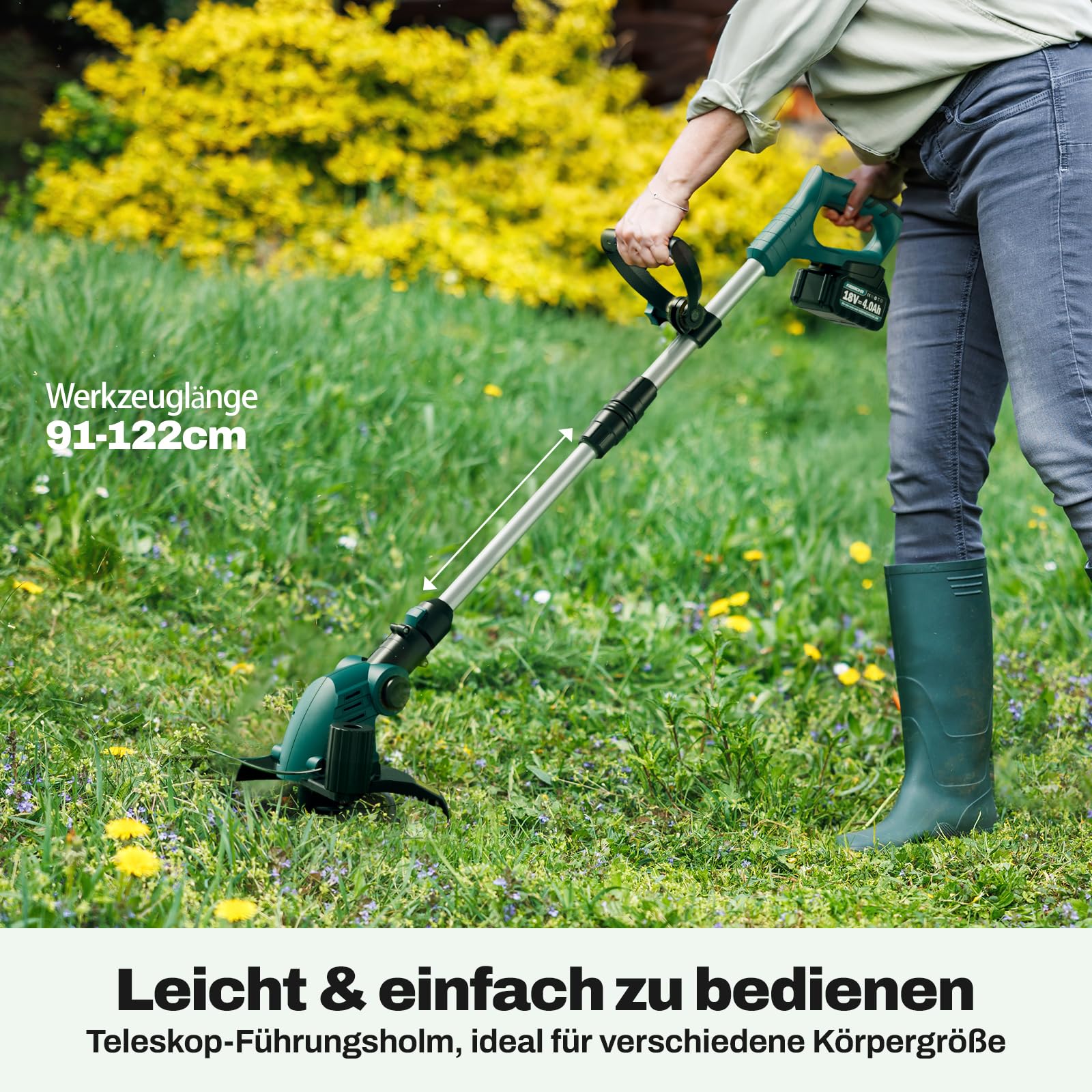 Garten Akku-Rasentrimmer Kompatibel mit Makita 18V Akkus, CSD001 String Trimmer mit Nylon Trimmerfaden, 25 cm Schnittkreis, Verstellbarem Griff und Pflanzenschutzbügel(ohne Akku)