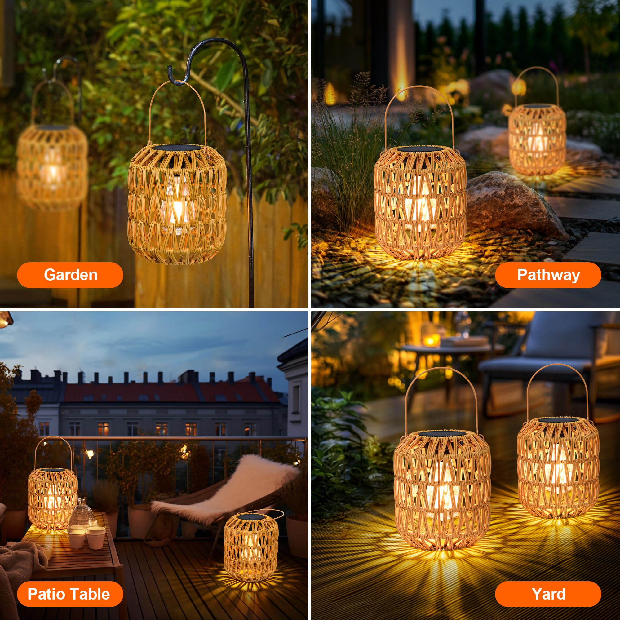 Lanterna solare del rattan impermeabile all'aperto, giardino che appende le luci solari (2)