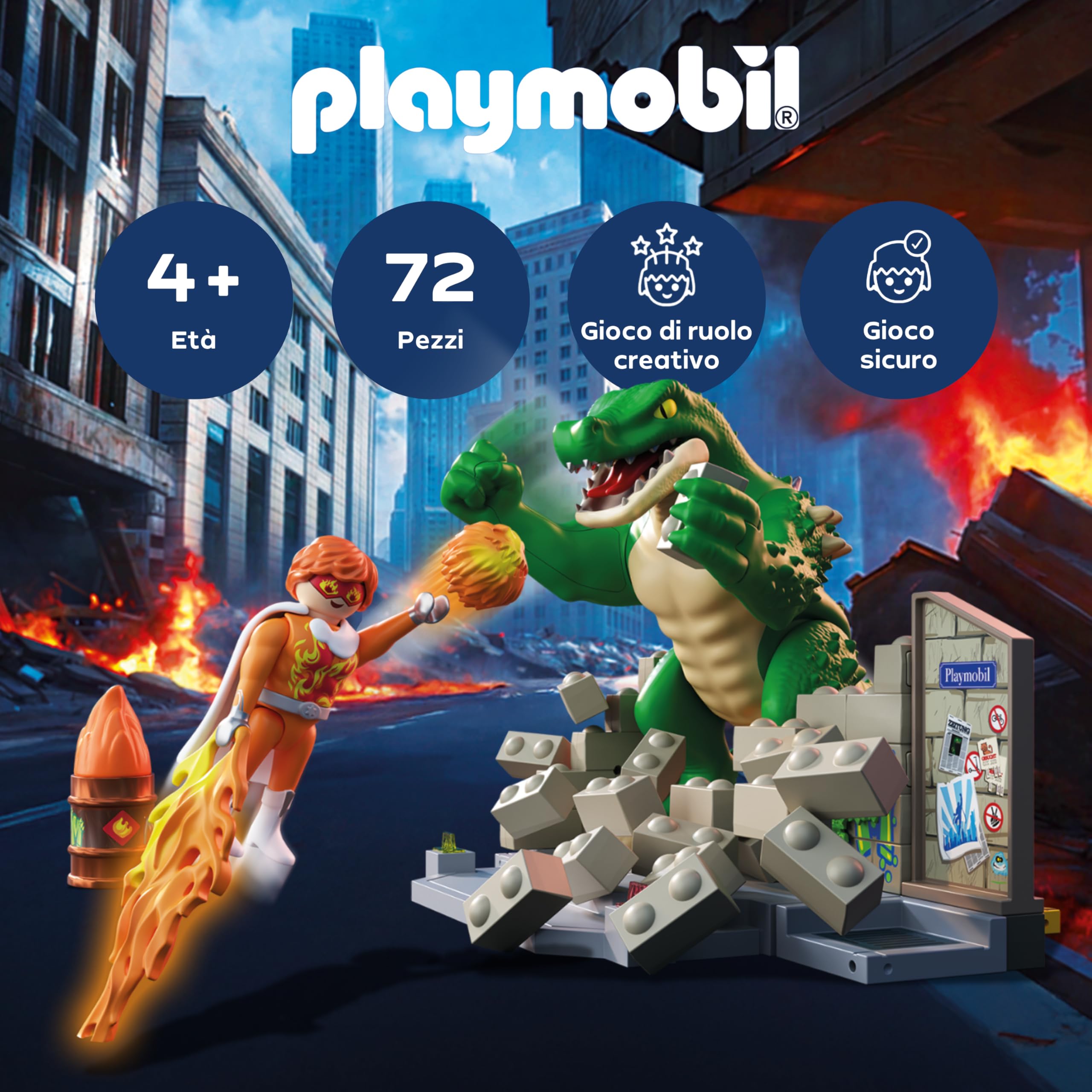 PLAYMOBIL Hero Showdown with Giant Lizard Set da gioco con statuine, Sfida eroica con lucertola gigante