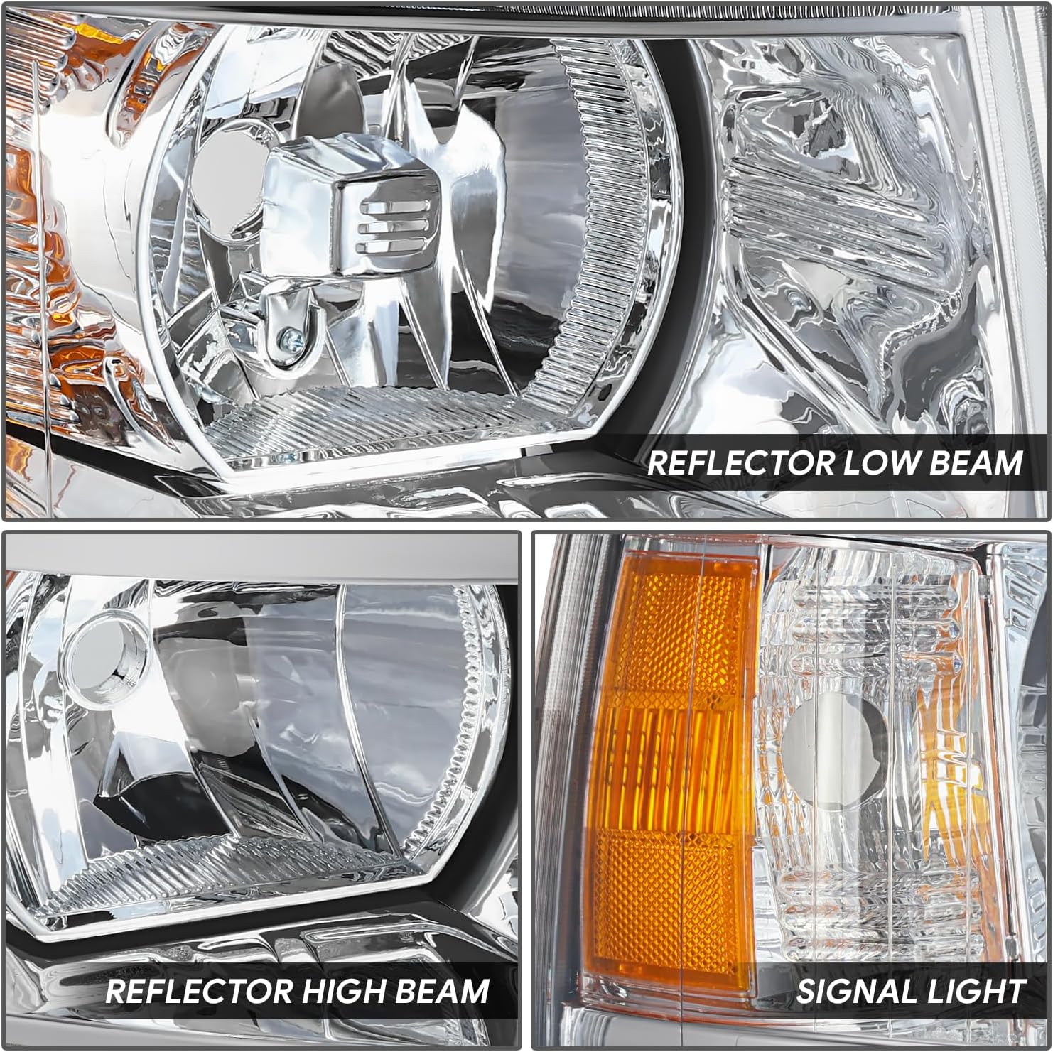 DNA MOTORING Right OE Style Headlight Compatible with 07-13 Chevy Silverado 1500/07-14 Silverado 2500 2500HD 3500HD / 08-13 Silverado 3500,OEM-HL-0217-R, Chrome/Amber